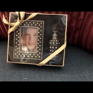 Embellished frame with matching perfume bottle